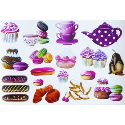 Sticker détouré gourmandises 2 cupcakes - macarons - religieuses