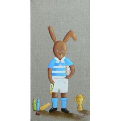 Tableau Enfant Lapin Rugby 20x40