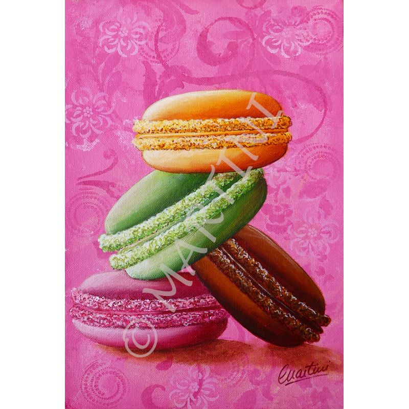 Tableau macarons fond rose 22x33